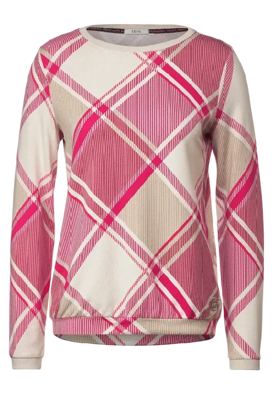 Cecil soft check sweatshirt in blue or coral mix 34077