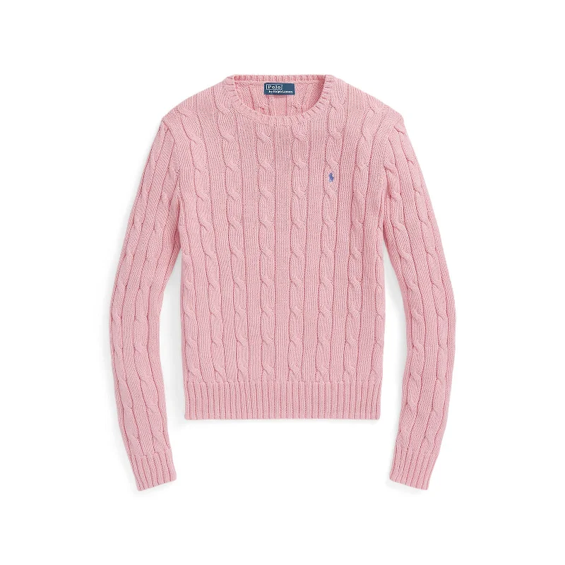 Cable-Knit Cotton Crewneck Sweater - Pink