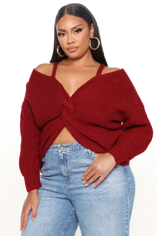 Fall Fave Twist Sweater - Burgundy