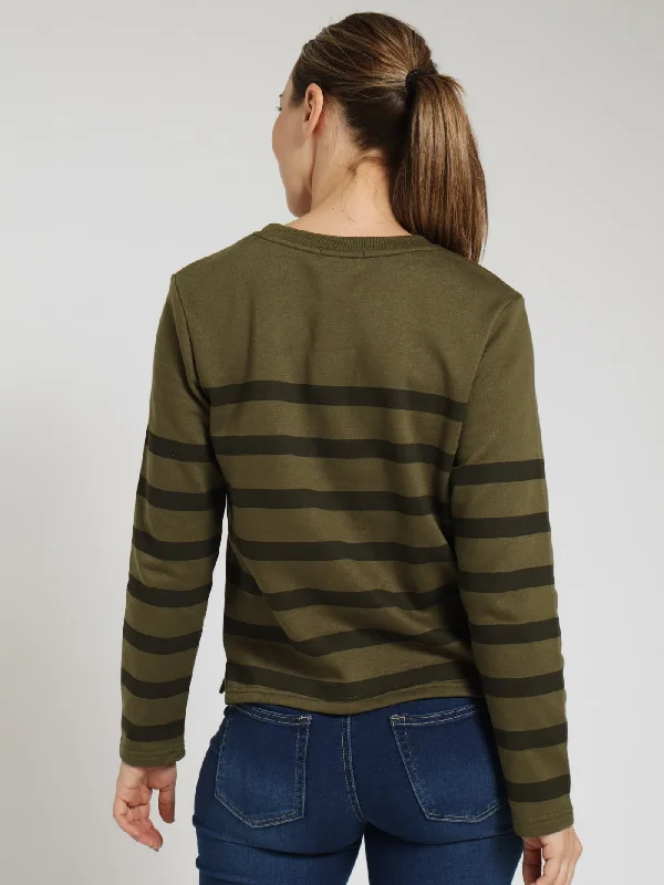 Fleece Striped Pullover - Fatigue