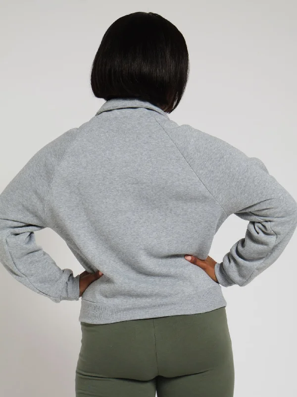 Fleece Zip Funnel Neck Sweater - Grey Melange