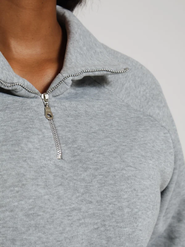 Fleece Zip Funnel Neck Sweater - Grey Melange