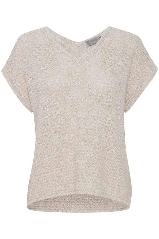 Fransa Cotton/linen mix short sleeve knit in antique cream 20611949