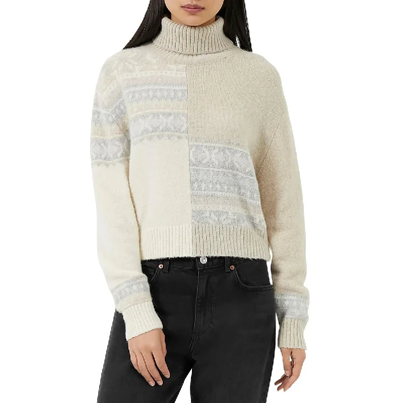 French Connection Womens Magda Fair Isle Colorblock Turtleneck Sweater