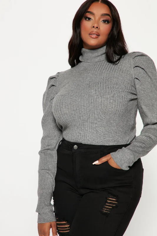 Get On With It Turtleneck Sweater - Heather Grey