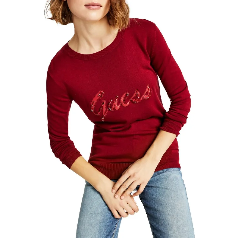 Guess Womens Liliane Embellished Crewneck Pullover Sweater