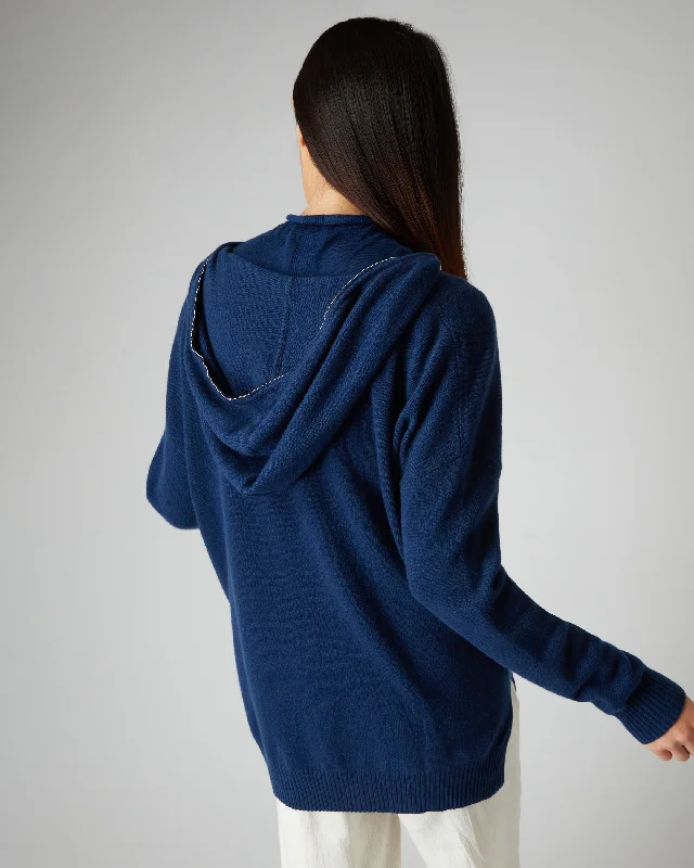 Women's Maya Metal Trim Cashmere Hoodie French Blue