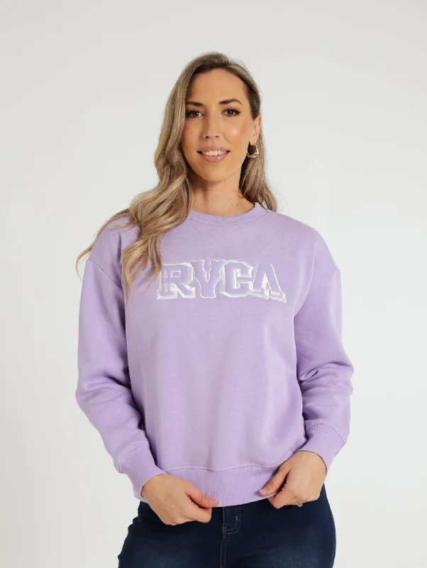 Patched College Crew Sweater - Purple