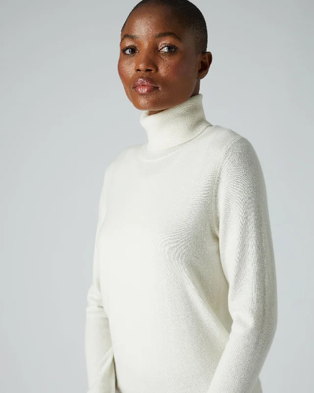 Women's Luna Turtle Neck Cashmere Sweater New Ivory White