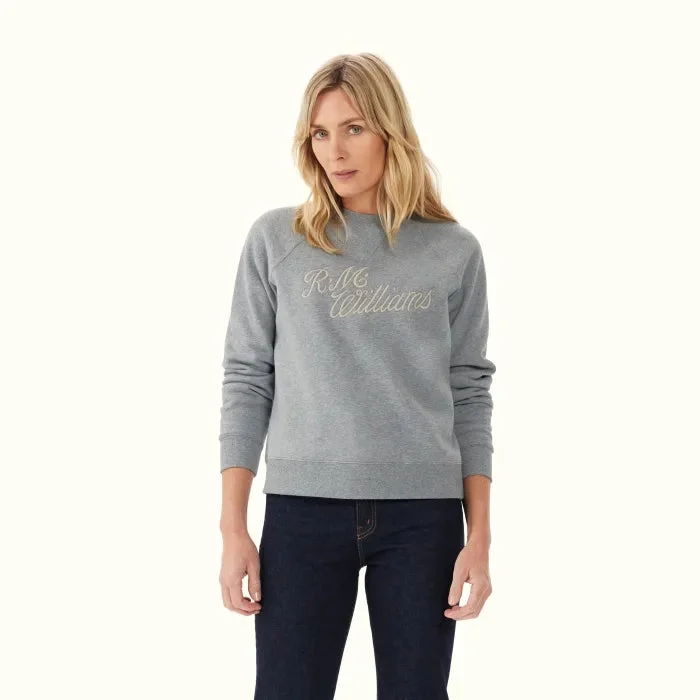 RMW Womens Script Crew Neck Sweater - Grey Marle