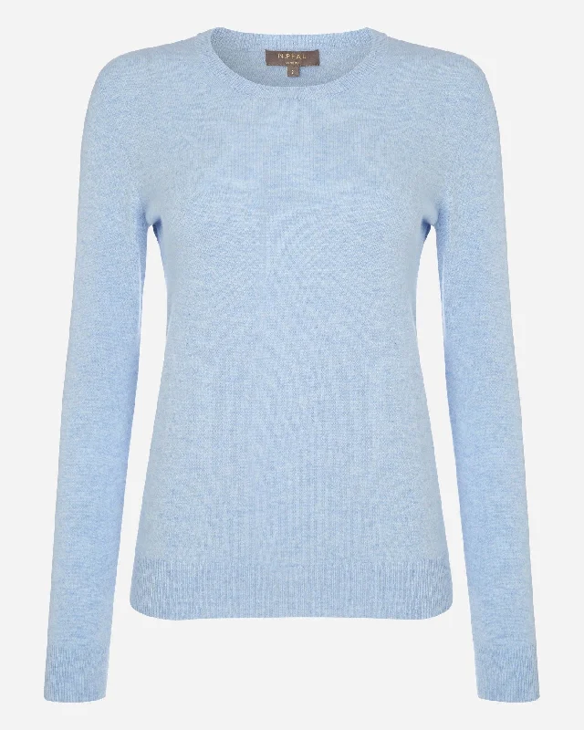 Women's Evie Classic Round Neck Cashmere Sweater Cornflower Blue