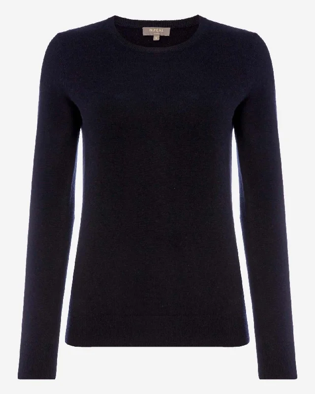 Women's Evie Classic Round Neck Cashmere Sweater Navy Blue