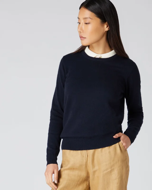 Women's Evie Classic Round Neck Cashmere Sweater Navy Blue