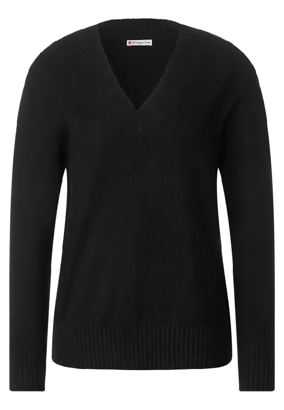 Street One V Neck knit Black 302539