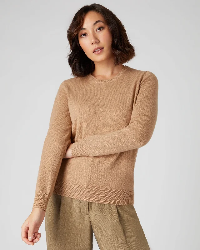 Women's Evie Classic Round Neck Cashmere Sweater Sahara Brown