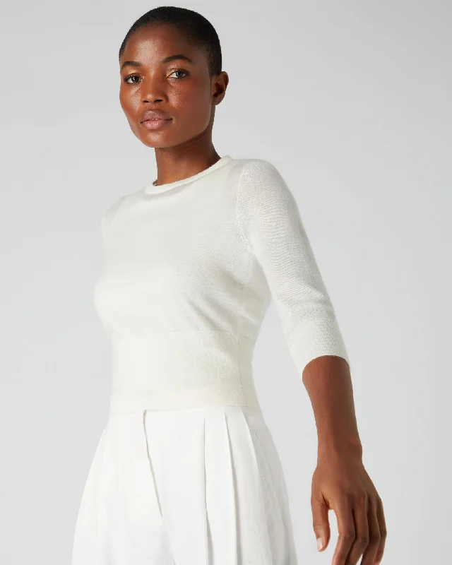 Women's Superfine Cashmere Crop Sweater New Ivory White