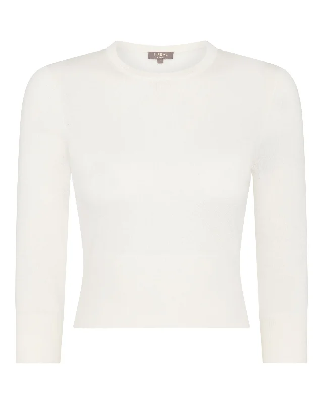 Women's Superfine Cashmere Crop Sweater New Ivory White