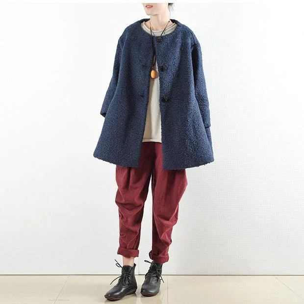 2017  navy winter woolen coats oversized coat sweet  thick jacket outwear