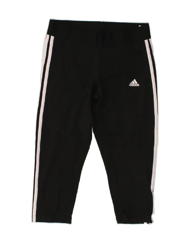 ADIDAS Womens Capri Tracksuit Trousers UK 12/14 Medium Black Cotton