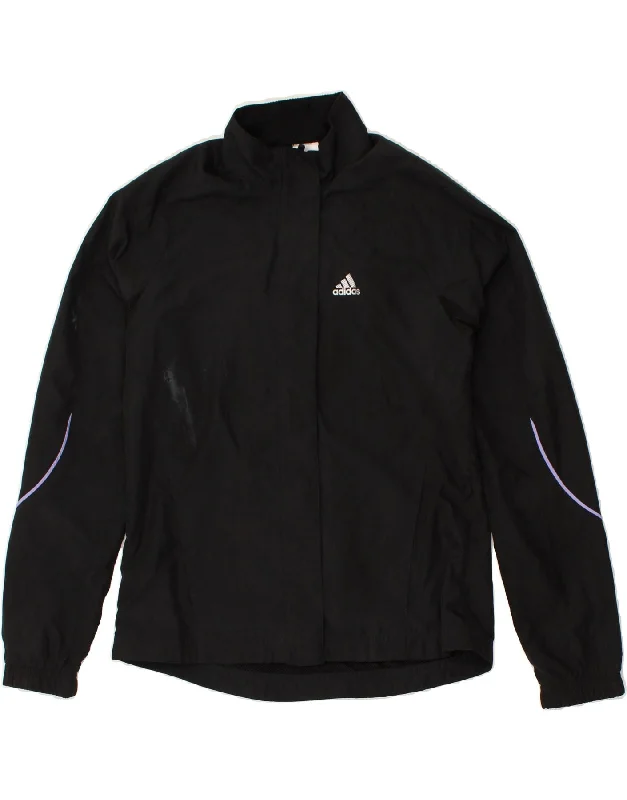 ADIDAS Womens Clima Proof Tracksuit Top Jacket UK 10 Small Black Polyester