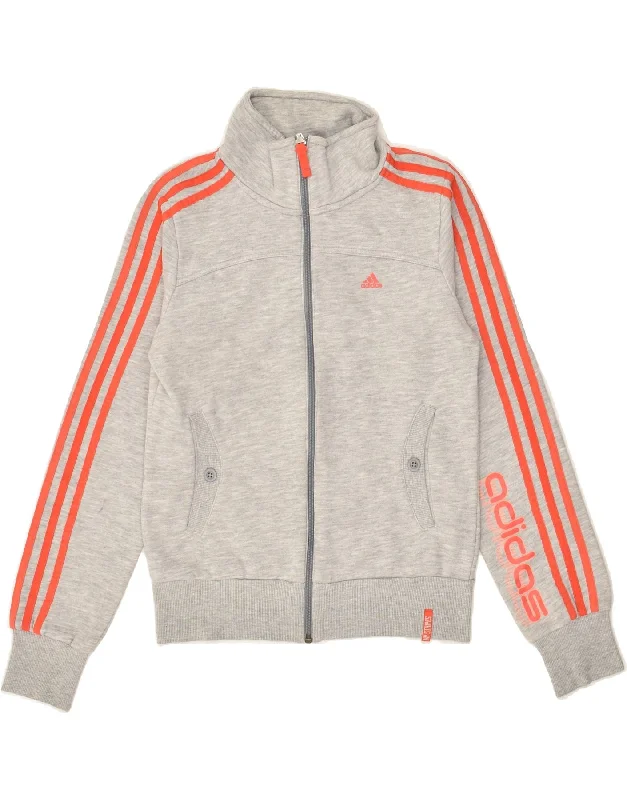 ADIDAS Womens Graphic Tracksuit Top Jacket UK 10 Small Grey Cotton