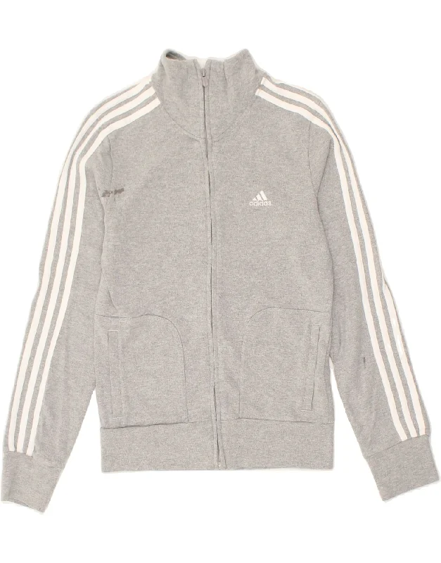 ADIDAS Womens Tracksuit Top Jacket UK 12 Medium Grey Cotton