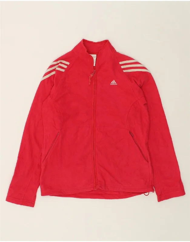 ADIDAS Womens Tracksuit Top Jacket UK 14 Medium Red Polyester