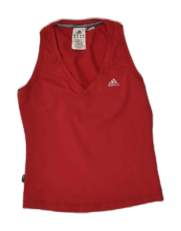 ADIDAS Womens Vest Top UK 14 Medium Red Polyester