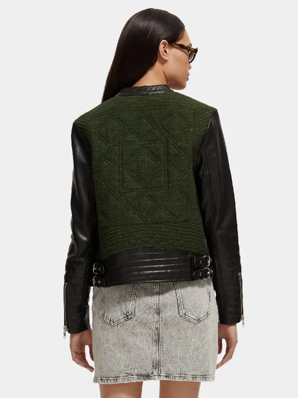 Asymmetric leather biker jacket