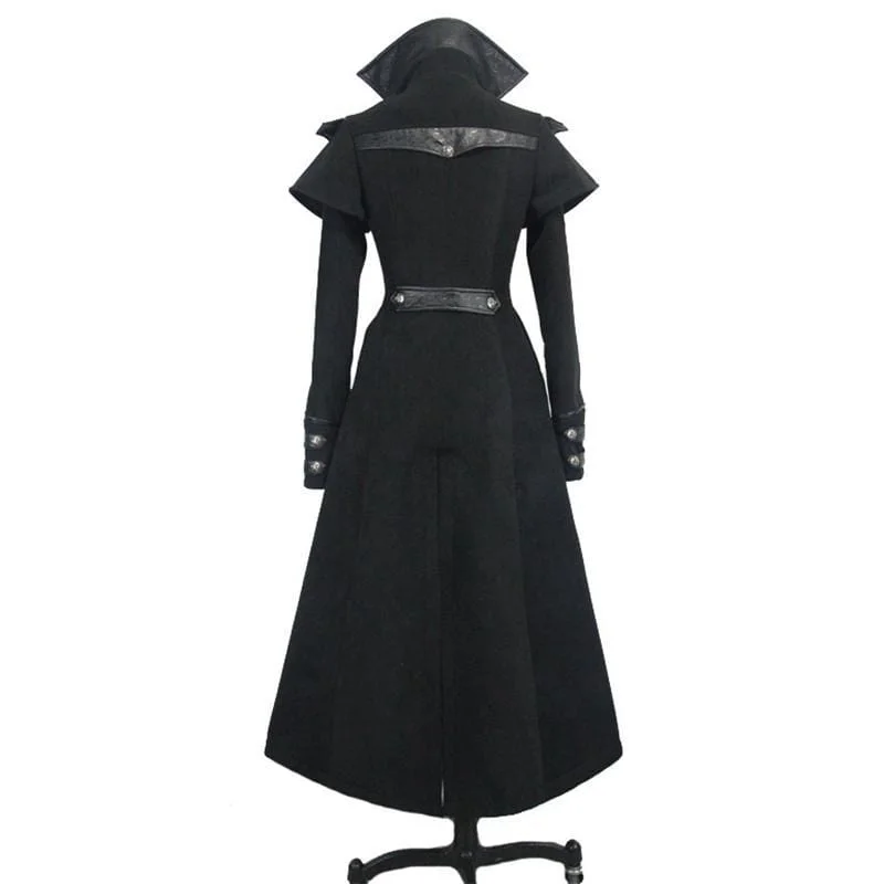 Women's Asymmetric Long Leather Trimmed Goth Coat