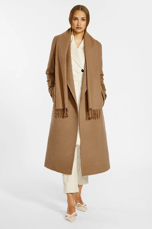 Baby Alpaca Long Notched Collar Wrap Coat