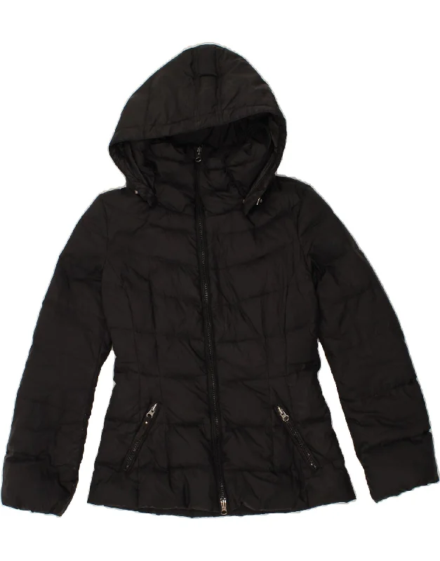 BENETTON Womens Hooded Padded Jacket UK 10 Small Black