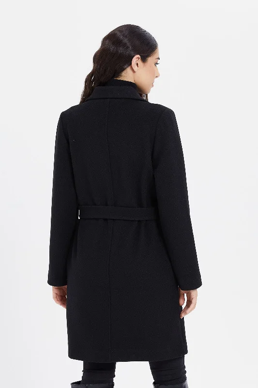 Women Black Belted Coat