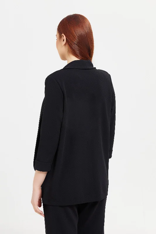 Women Black Rolled Sleeve Blazer