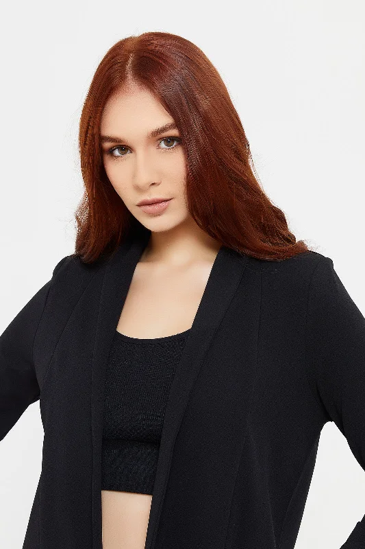 Women Black Rolled Sleeve Blazer