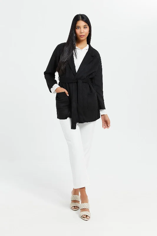 Women Black Belted Jacket