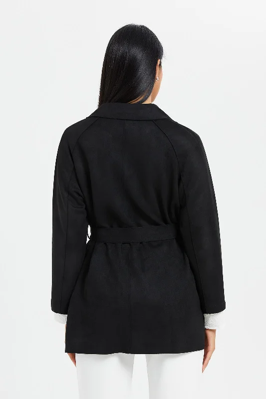 Women Black Belted Jacket