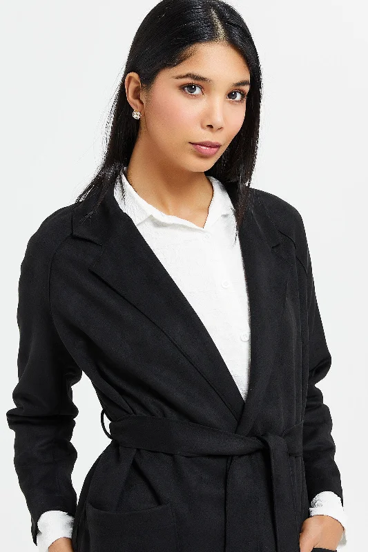 Women Black Belted Jacket