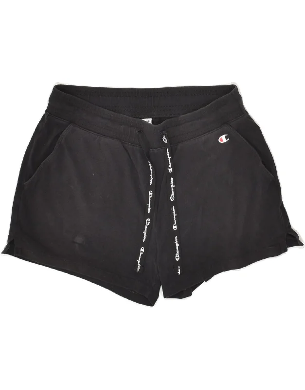 CHAMPION Womens Sport Shorts UK 14 Large Black Cotton