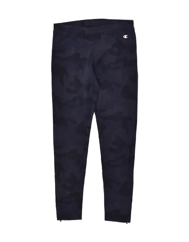 CHAMPION Womens Tracksuit Trousers UK 12 Medium Navy Blue Camouflage