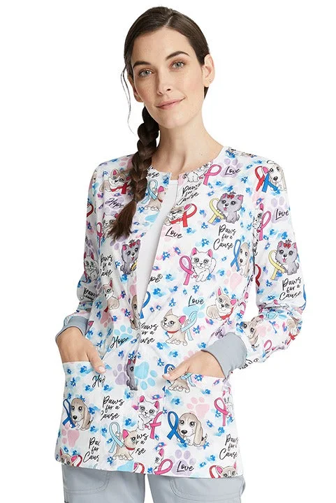 Cherokee Women's Snap Front Print Scrub Jacket | Paws For A Cause