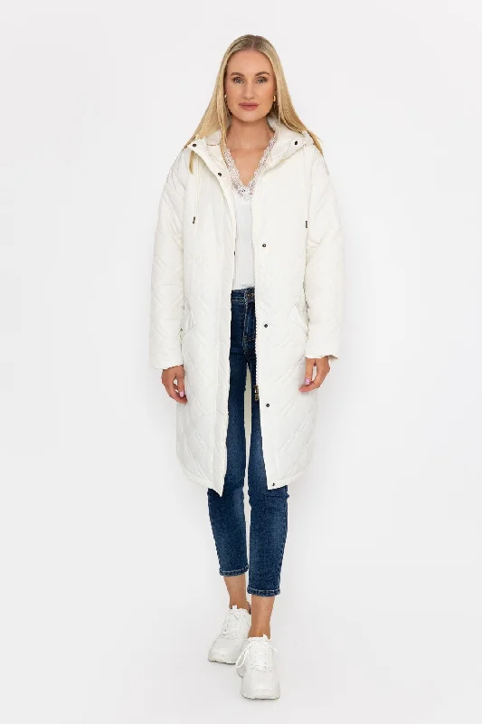 Cream Long Line Hooded Coat