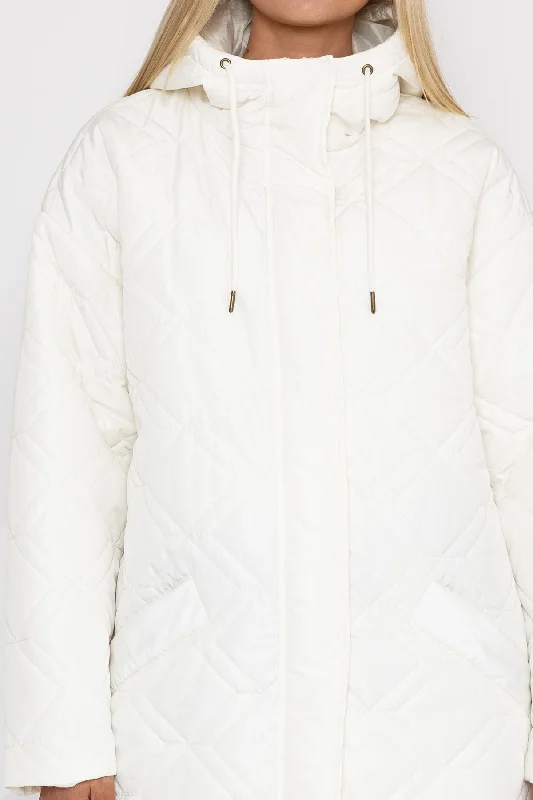 Cream Long Line Hooded Coat