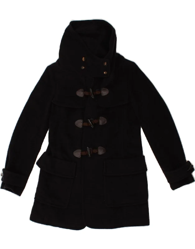 DAKS Womens Loose Fit Duffle Coat UK 8 Small Black Virgin Wool