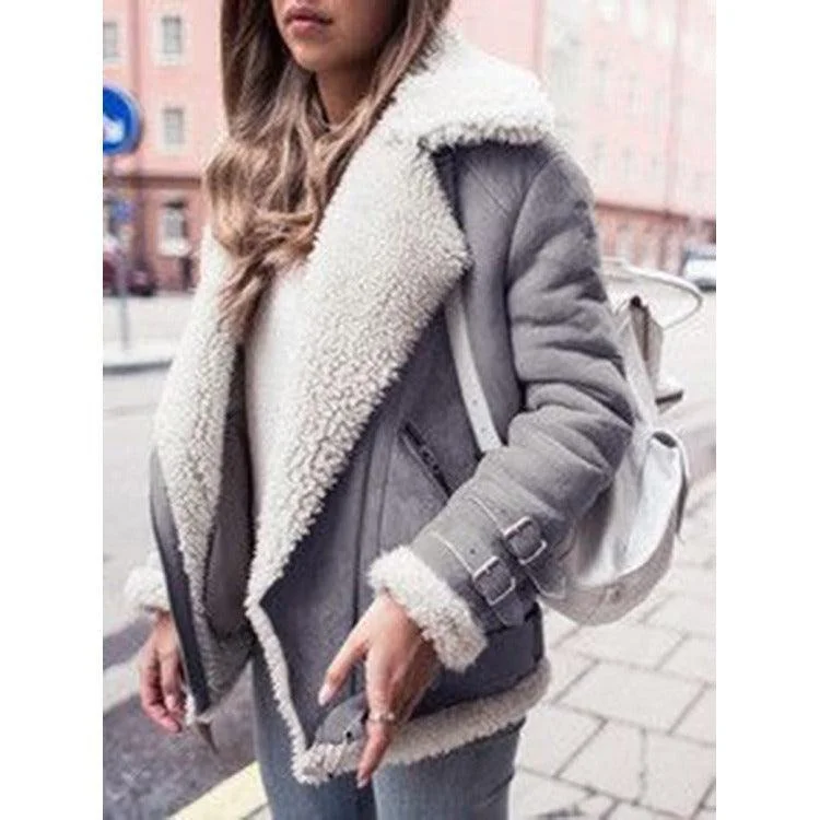 Women deer skin cashmere coat lapel collar