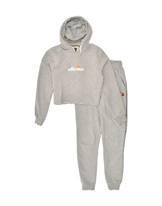 ELLESSE Womens Graphic Full Tracksuit UK 4 XS Grey Cotton