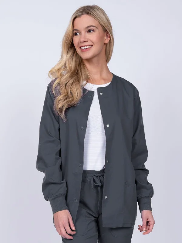 Epic by MedWorks Women's Snap Front Scrub Jacket | Pewter