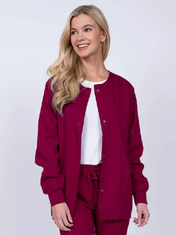 Epic by MedWorks Women's Snap Front Scrub Jacket | Wine