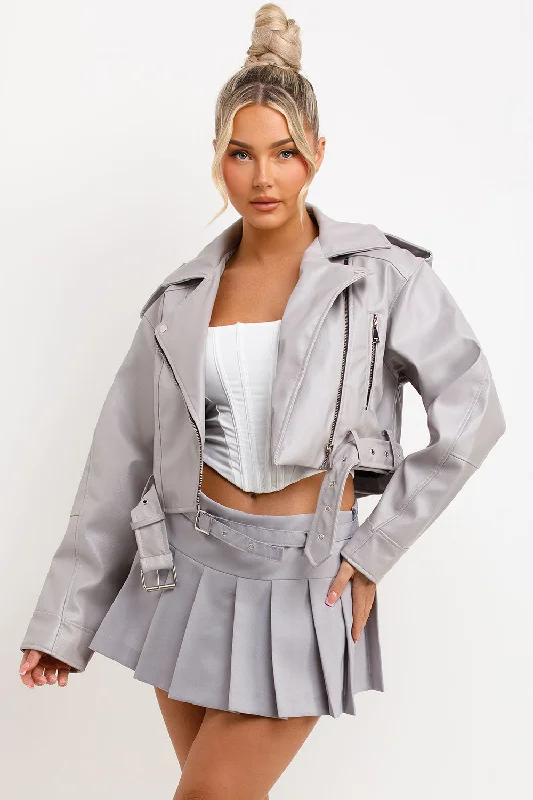 Faux Leather Jacket Grey