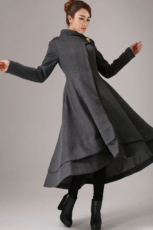 vintage inspired swing maxi dress coat with layered hem line 0761#